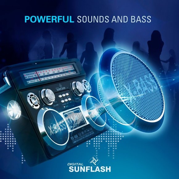 Black Portable Retro AM/FM/SW 3-Band Radio With Bluetooth & Flash Light Boombox - Picture 5 of 7